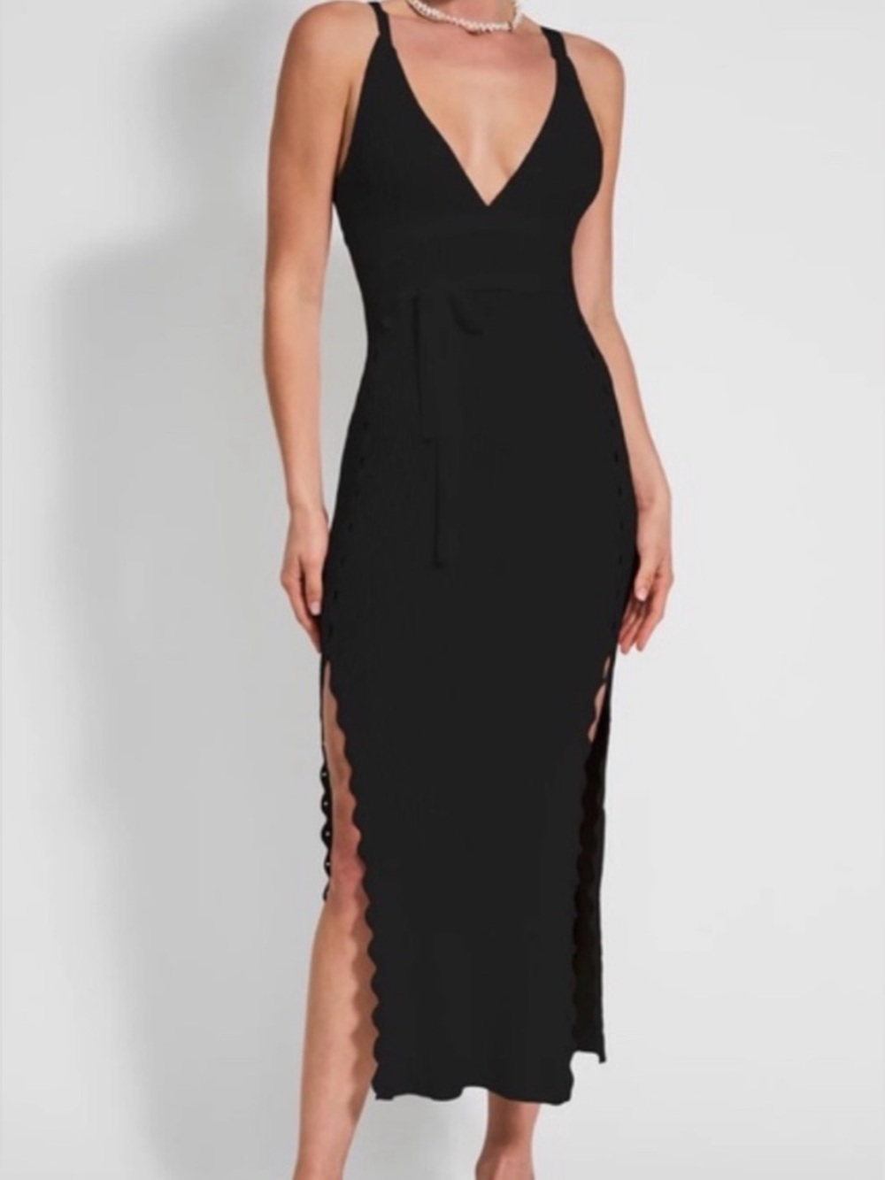 Devon Windsor Octavia Plunge midi Maxi Dress bodycon black revolve S
